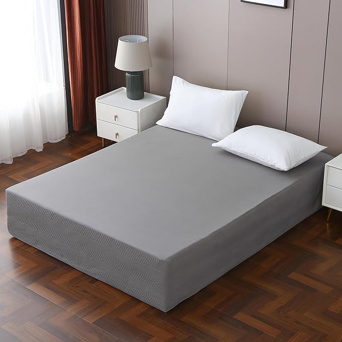 Full Bed Skirt-Box Spring Cover with 14 Inch Tailored Drop,Wrinkle and Fade Resistant Hotel Wrap Around Bed Skirts,Bed Frame Cover (Wave Pattern Gray, Full)