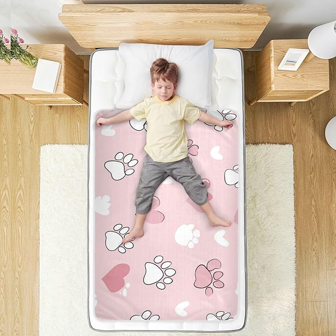 Waterproof Bed Pad Reusable Changing Pad Toddler Mattress Protector Large Pee Pad Baby Diaper Pad Soft Washable Liner Pink Cat Paw Print and Heart
