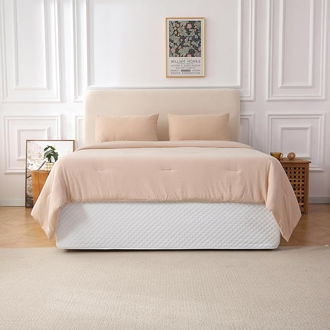 Full Size White Bed Skirt with 14-Inch Drop, Easy Fit Wrap-Around Cover for Bed, Wrinkle-Free and Fade-Resistant Box Spring Cover. (White Grid, Full)