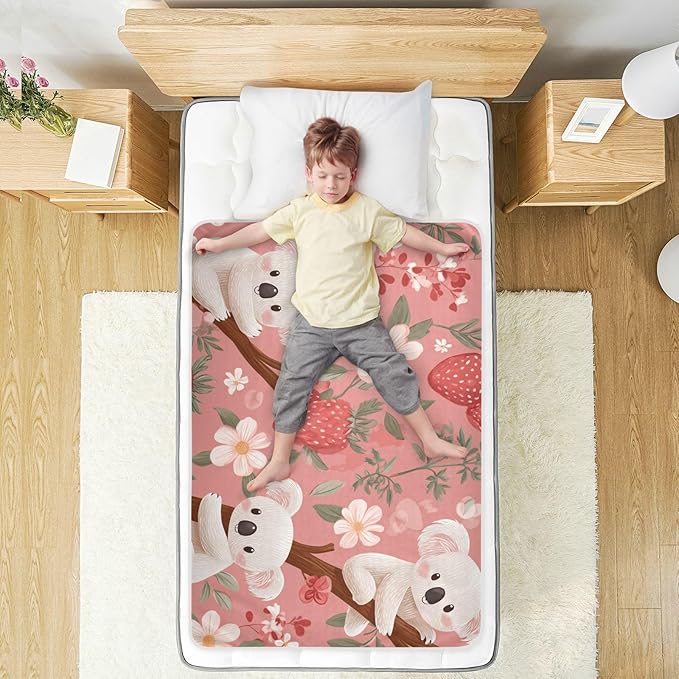 Waterproof Bed Pad Reusable Changing Pad Toddler Mattress Protector Large Pee Pad Baby Diaper Pad Soft Washable Liner Koalas on Branches Strawberries Flowers and Leaves