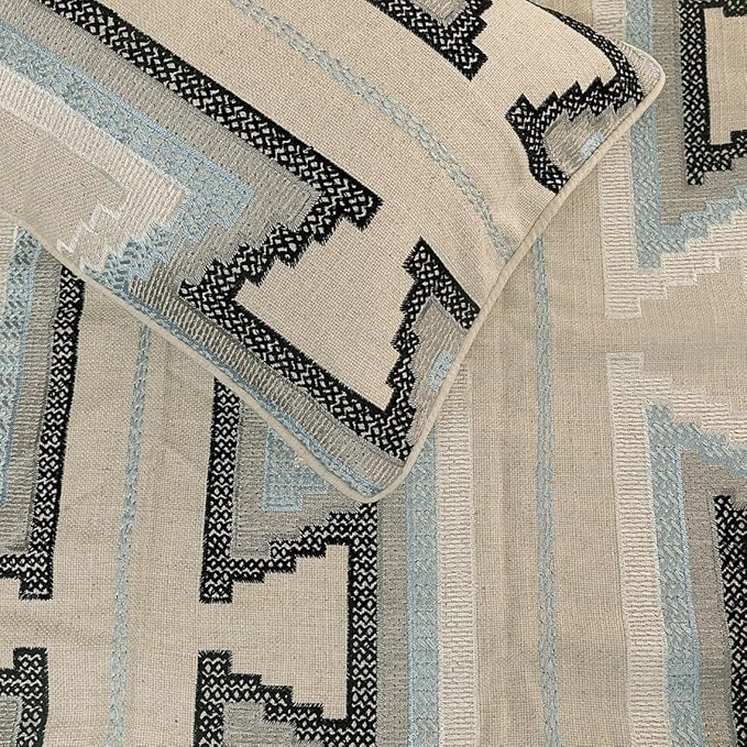 The HomeCentric King Queen Twin Blue & Ivory Decorative Full 68"x18" Bed Runner with 2 Pillow Cover, Embroidered Bed Scarf on Cotton Fabric - Aztec Armour