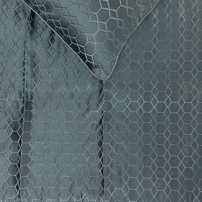 The HomeCentric King Queen Twin Blue Designer Queen 74"x18" Bed Runner with 2 Pillow Cover, Hexagon Pattern Bed Scarf on Jacquard Fabric - Hexagon Lagoon