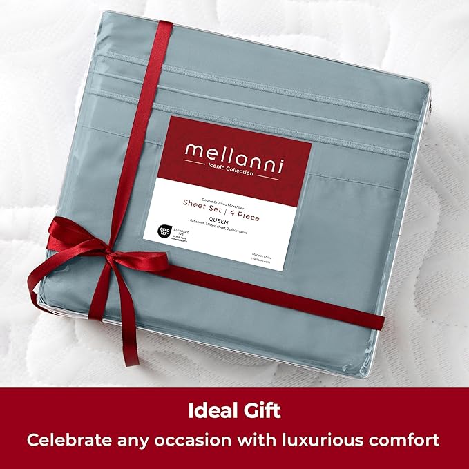 Mellanni Extra Deep California King Sheets - 4 PC Iconic Collection Bedding - Hotel Luxury, Ultra Soft, Cooling Bed Sheets - Wrinkle, Fade, Stain Resistant (Cal King, Spa Blue)