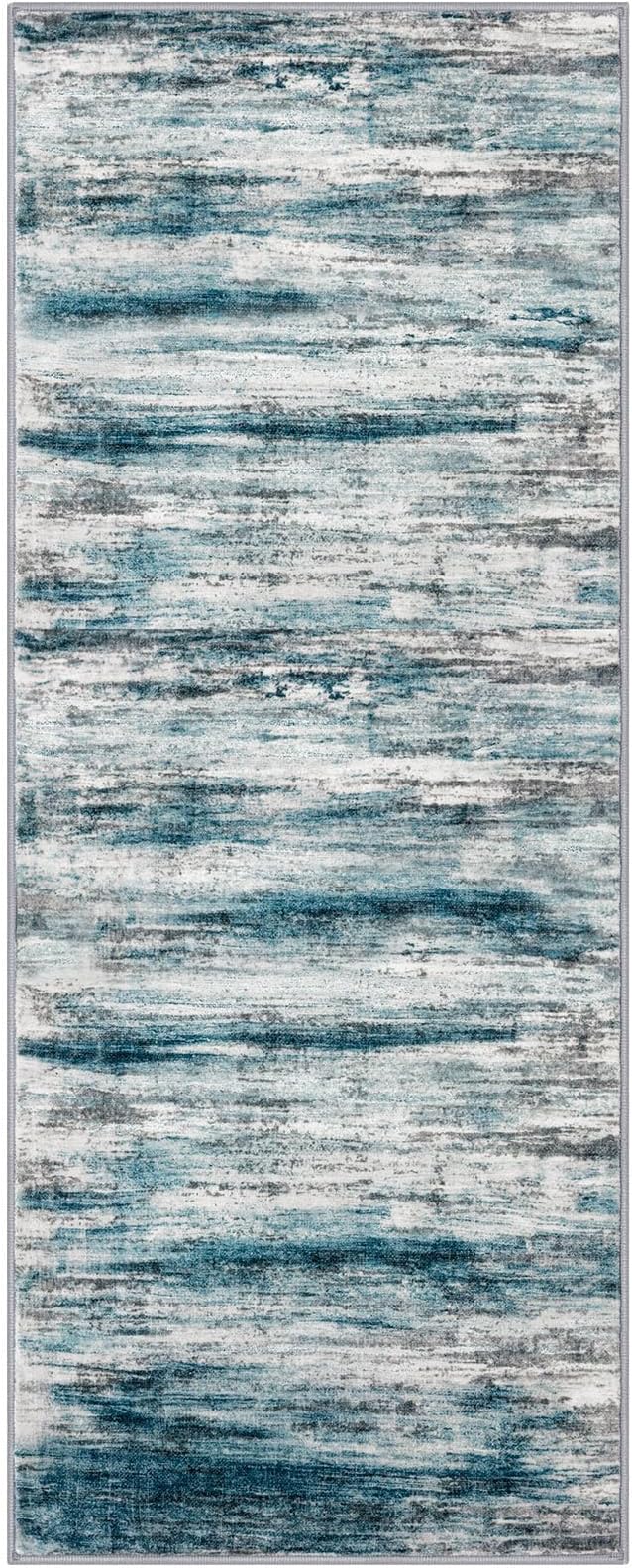 KOZYFLY Modern Abstract Hallway Runner Rug, 2x5 Washable Rug Runner Non-Slip Soft Striped Kitchen Runner Rugs, Print Blue Carpet Runner for Entryway Bathroom Laundry Room Foyer