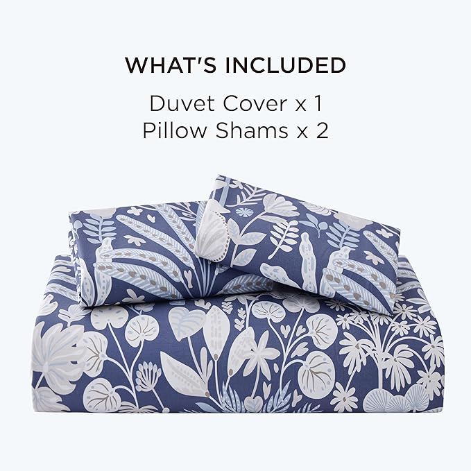 Bedsure Duvet Cover Queen Size - 100% Cotton Reversible Floral Queen Duvet Cover Set with Zipper Closure, 3 Pieces Soft & Breathable Vintage Indigo Blue Bedding Set with 2 Pillow Shams 20"x26"