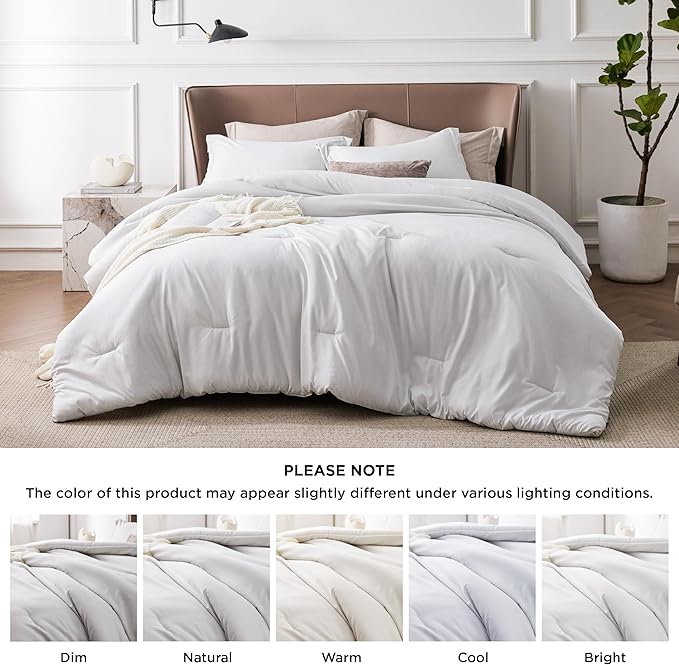 Bedsure Full Comforter Set - Grayish White Soft Bedding for All Seasons, Cationic Dyed Bed Set, 3 Pieces, 1 Full Size Comforter (82"x86") and 2 Pillow Shams (20"x26"+2")