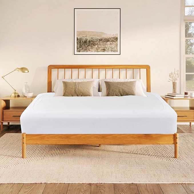 Biscaynebay Decorative Box Spring Cover Full & Full XL Size, White Luxurious Jersey Knitting Stretchy Wrap Around 4 Sides Bed Skirt for Home/Hotels, Easy Fit Wrinkle & Fade Free Machine Washable