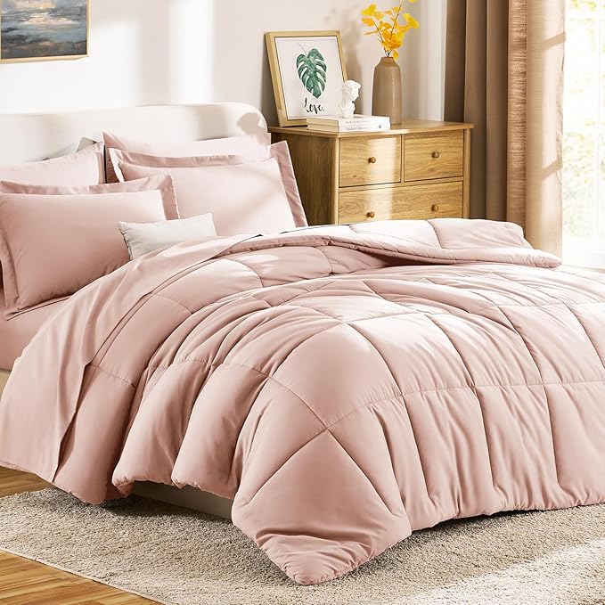 CozyLux King Size Comforter Set Blush Pink - 7 Pieces Bed in a Bag King, Okeo-Tex Certifited Bedding Set, All Season Soft Bed Set with Down Alternative Comforter, Sheets, Pillowcases & Pillow Shams