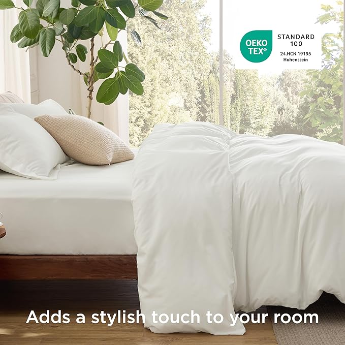 Bedsure Duvet Cover with Fitted Sheet King - Deep Pocket, Hotel Luxury Soft Double Brushed Bedding Set with Zipper Closure, 1 Duvet Cover, 1 Fitted Sheet, 2 Pillow Shams, NO Comforter, Ivory White