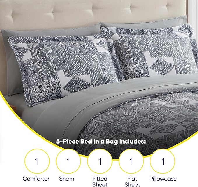 Sweet Home Collection 5 Piece Comforter Set Bag Solid Color All Season Soft Down Alternative Blanket & Luxurious Microfiber Bed Sheets, Tulsa, Twin