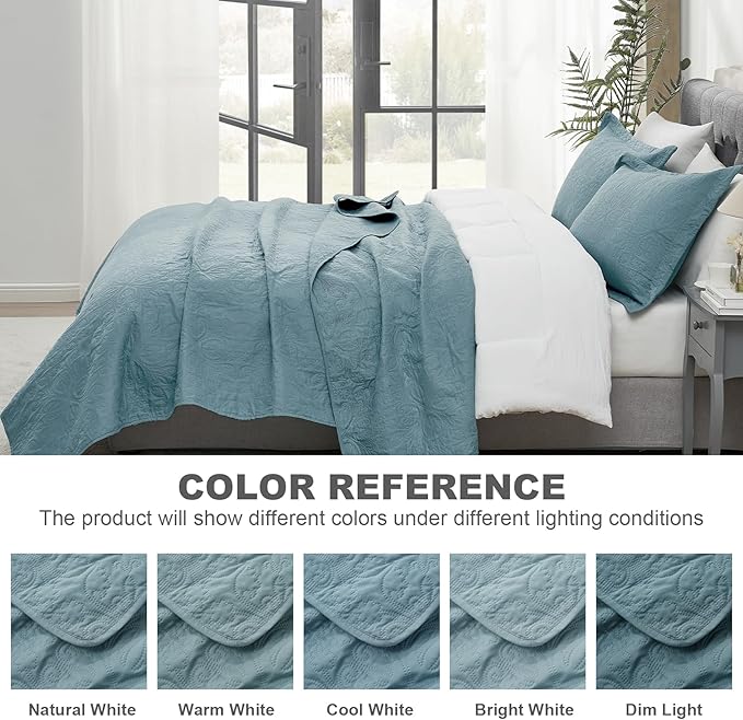 Hansleep Blue Quilt King Size - Baroque Ultrasonic All Season Bedspread King, Soft Lightweight Coverlet Bedding Set, 3 Pieces (1 Quilt, 2 Pillow Shams)