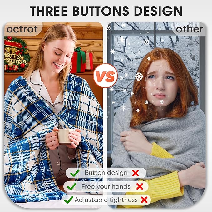 Blue Heated Blanket Electric Throw 50X60 Heating Throw with 10 Levels 8 Hours Auto Off, Plaid Sherpa Blanket Winter Warmer, Christmas Housewarming Gifts for Women Mom, Home Decor for Couch Bed Office