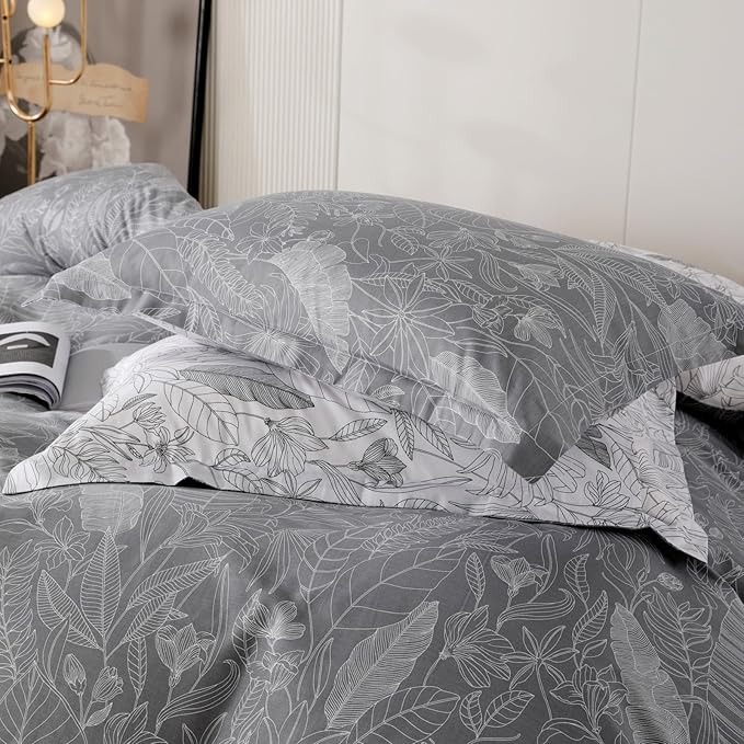 OAITE Duvet Cover Set,100% Cotton Comforter Cover with Leaf Pattern Duvet Cover Set,Soft Bedding Set Includes with 3 Piece (2 Pillow Shams,1 Duvet Cover)