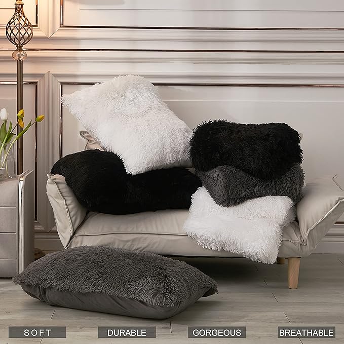 annadaif Plush Shaggy Duvet Cover, Black Fluffy Comforter Cover Set Full Size, Fuzzy Faux Fur Bedding Set with Zipper Closure, Luxury Ultra Soft 3 Pieces (1 Duvet Cover, 2 Pillowcases)