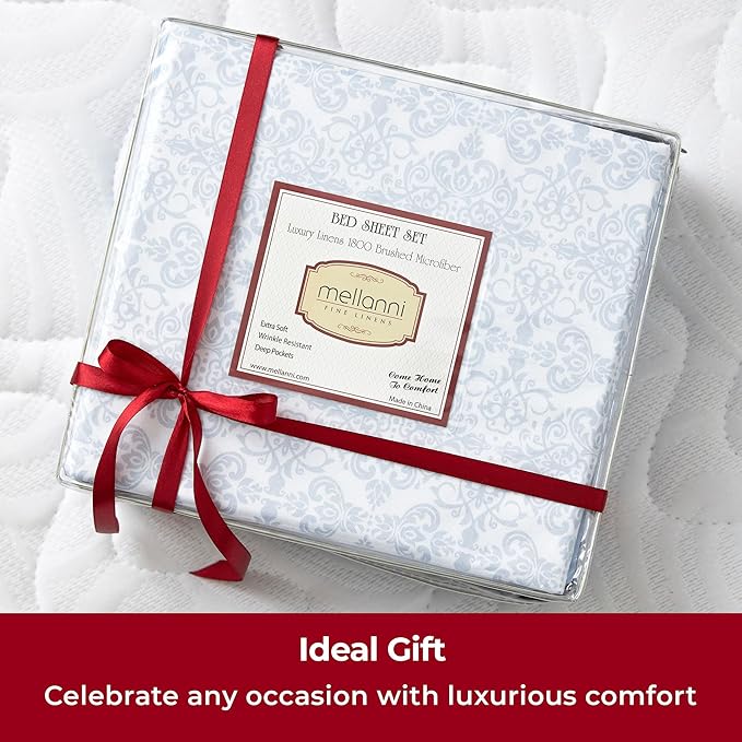 Mellanni Twin XL Sheets Set - 3 PC Iconic Collection Bedding - Hotel Luxury, Extra Soft, Cooling Bed Sheets - Wrinkle, Fade, Stain Resistant (Twin Extra Long, Laced Sky Blue)
