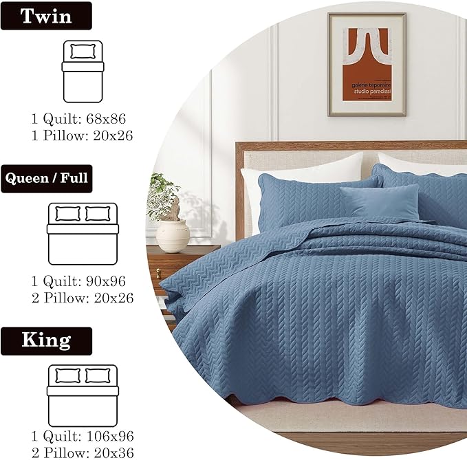 IR Imperial Rooms Twin Quilt Bedding Set (68” x 86”) - Bulk Pack of 10 Wholesale for Hotels, Guest Bedroom & Airbnbs - Lightweight Microfiber Reversible Embossed Quilts Bedspreads (Light Blue)