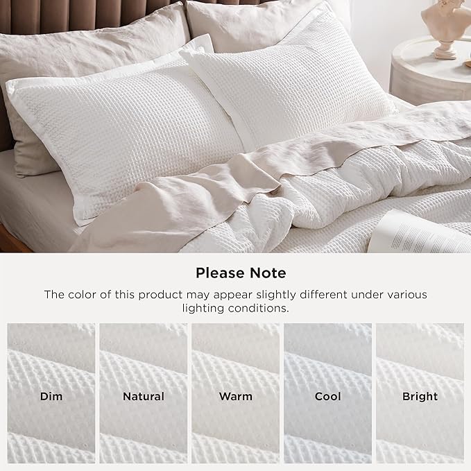 Bedsure 100% Cotton Duvet Cover Queen Size with Fitted Sheet - 4 Pieces Coconut White Waffle Weave Bedding Set, GentleSoft™ and Breathable, Includes 1 Duvet Cover 90x90, 1 Fitted Sheet, 2 Pillow Shams