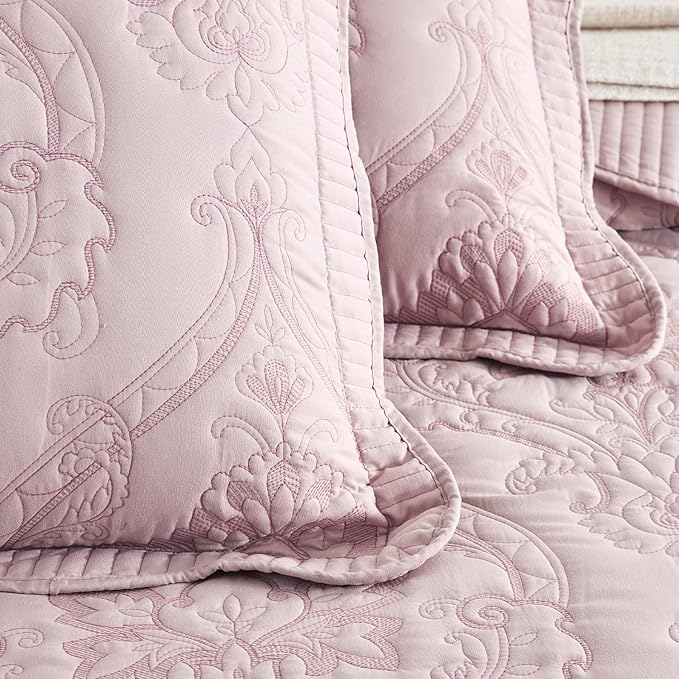 CHIXIN Microfiber Standard Pillow Shams Set of 2 - Quilted Decorative Pillow Covers - Pale Rose - Size (20" x 26")