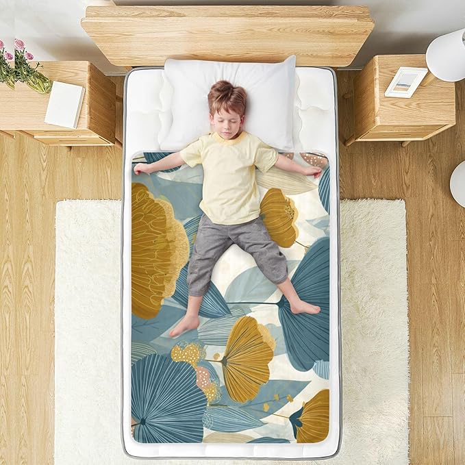 Waterproof Bed Pad Reusable Changing Pad Toddler Mattress Protector Large Pee Pad Baby Diaper Pad Soft Washable Liner Retro Blue Boho Flower