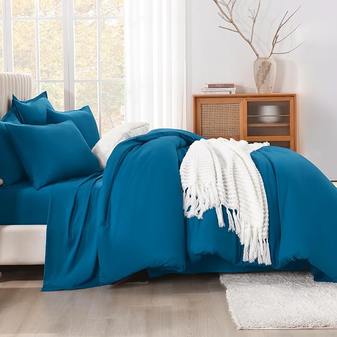 Litanika Comforter Queen Size Set Teal - 7 Pieces Bed in a Bag Queen Bedding Comforter Sets, Plain Lightweight Bed Set with Comforter, Sheets, Pillowcases & Shams