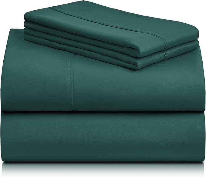 LuxClub 4 PC Full Sheet Set, Breathable Luxury Bed Sheets, Deep Pockets 18" Wrinkle Free Cooling Bed Sheets Machine Washable Hotel Bedding Silky Soft - Emerald Full