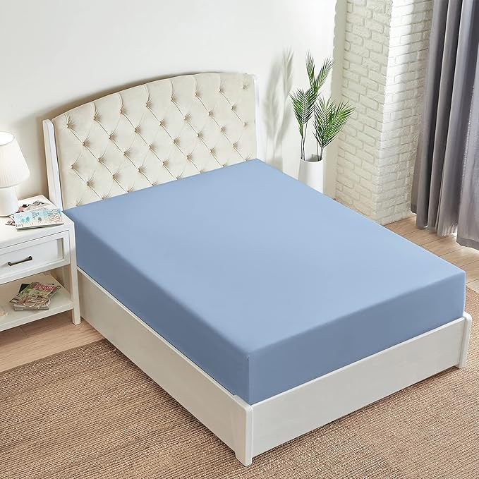 Mellanni Full Fitted Sheet - Iconic Collection Bedding Sheets with up to 16 inch Deep Pocket - Soft & Cooling - Fade & Stain Resistant - 1 PC (Full, Blue Hydrangea)