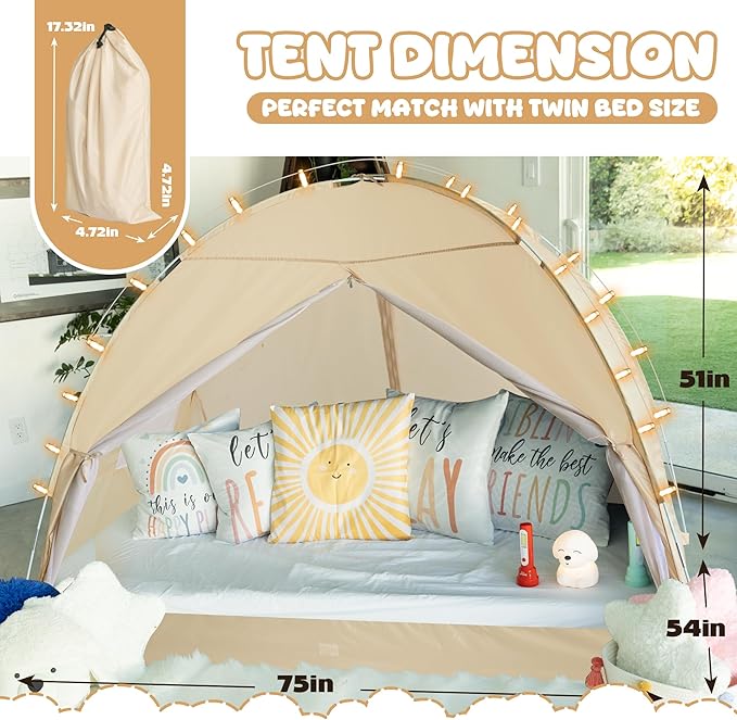 LEEDOR® Bed Tent Dream Tents Bed Canopy Shelter Cabin Indoor Privacy Warm Breathable Pop Up Twin/Full/Queen for Kids and Adult Patent Pending(Mattress Not Included)