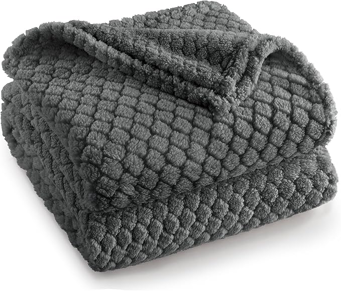 Exclusivo Mezcla Queen Size Fleece Blanket for Bed, Extra Soft Warm Decorative Fuzzy Blanket for Women, Lightweight Cozy Bedding Blankets, 90x90 Inches, Dark Grey