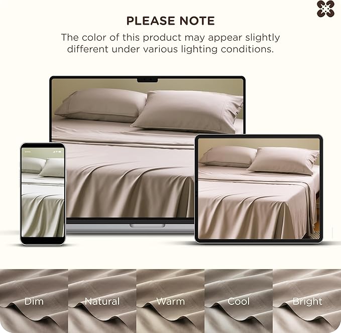 Bedsure Cooling Sheets, Rayon Derived from Bamboo & Cotton Blend, GentleSoft, Breathable, King Size Sheets Set, Deep Pocket Up to 18", Hotel Luxury Bedding for Hot Sleepers, Simply Taupe