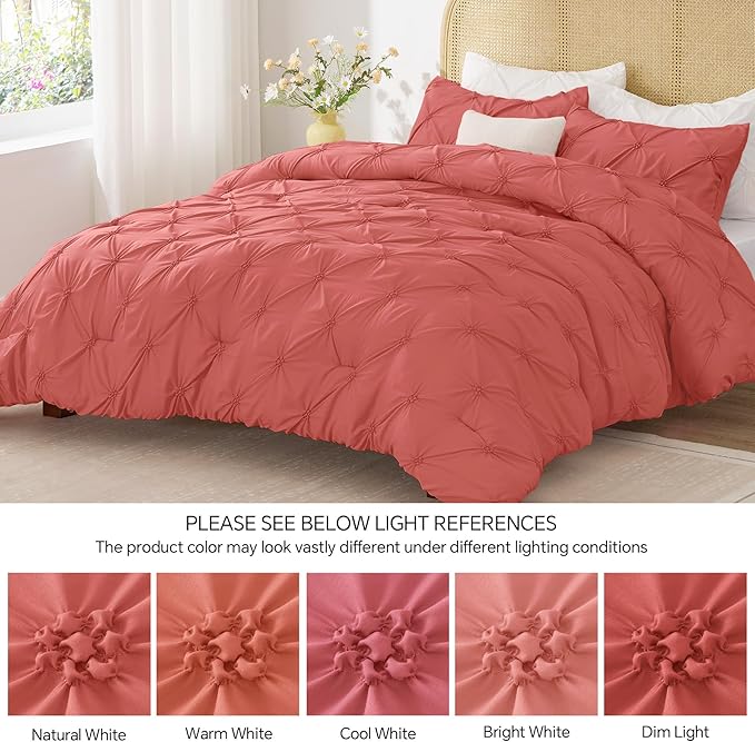 BEDELITE Coral Twin Comforter Set - 2 Peices Boho Pintuck Bedding Comforter Sets, Lightweight Soft & Warm Twin Bedding Sets with 1 Pillowcase for All Season