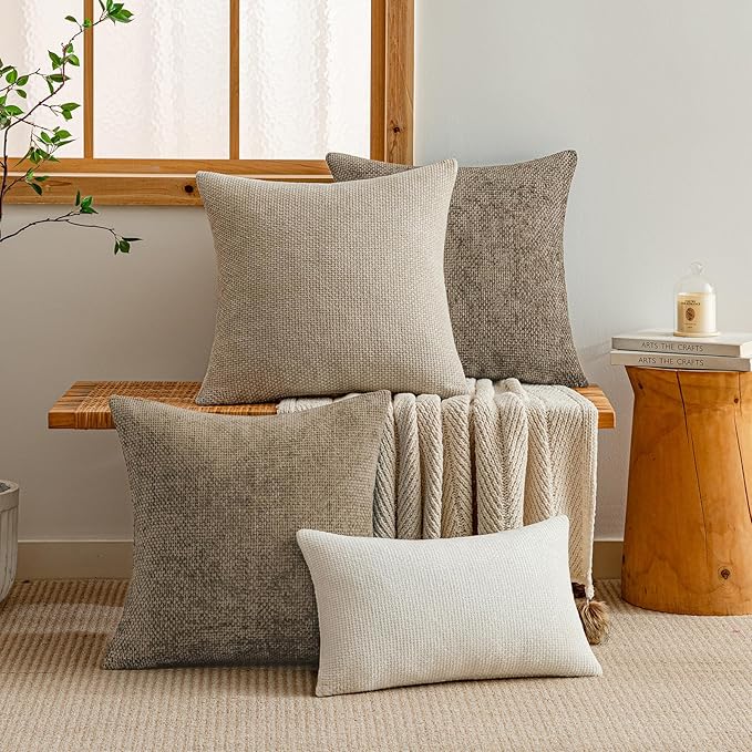 a moment Brown Chenille Throw Pillow Covers 16x16 Inch Pack of 2 Modern Decorative Throw Pillow Covers Farmhouse Cross Covers Home Decor for Sofa Bedroom Living Room