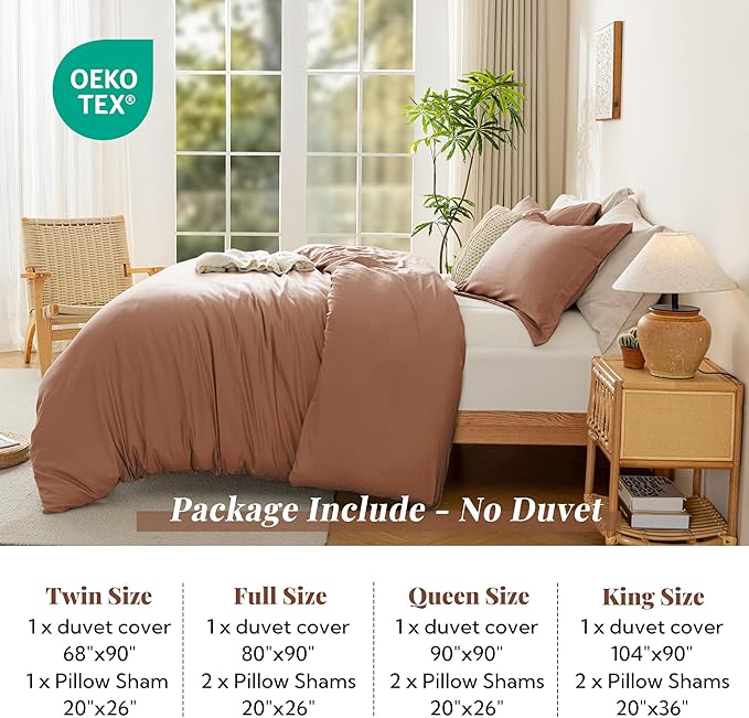 MILDLY Super Soft Duvet Cover 2pcs - 100% Washed Microfiber Mocha Comforter Cover Set 3 Pieces with Zipper Closure & Corner Ties
