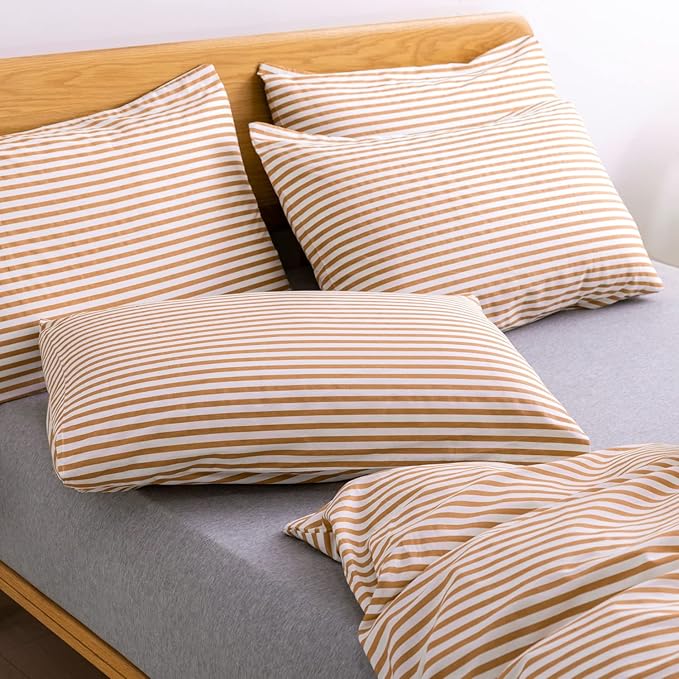 JELLYMONI Twin Duvet Cover Set, Cotton Duvet Cover 2 Pieces with Zipper Closure, 1 Duvet Cover and 1 Pillowcase(White with Rust Striped)