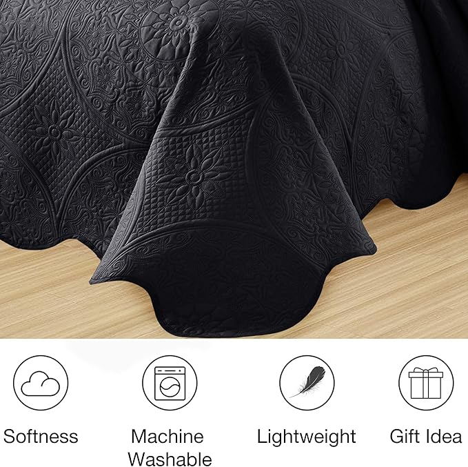 MOONLIGHT20015 10 Pack Twin Quilt Bedding Set (68" x 86") - Bulk Wholesale for Hotels, Guest Bedroom & Airbnbs - Lightweight Microfiber Reversible Floral Embossed Quilts Bedspreads (Charcoal)