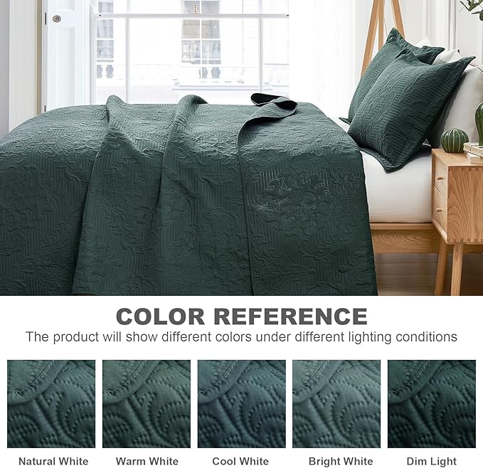 Hansleep Green Quilt California King Size - Damask Ultrasonic Summer Bedspread California King, Soft Lightweight Coverlet Bedding Set, 3 Pieces (1 Quilt, 2 Pillow Shams)