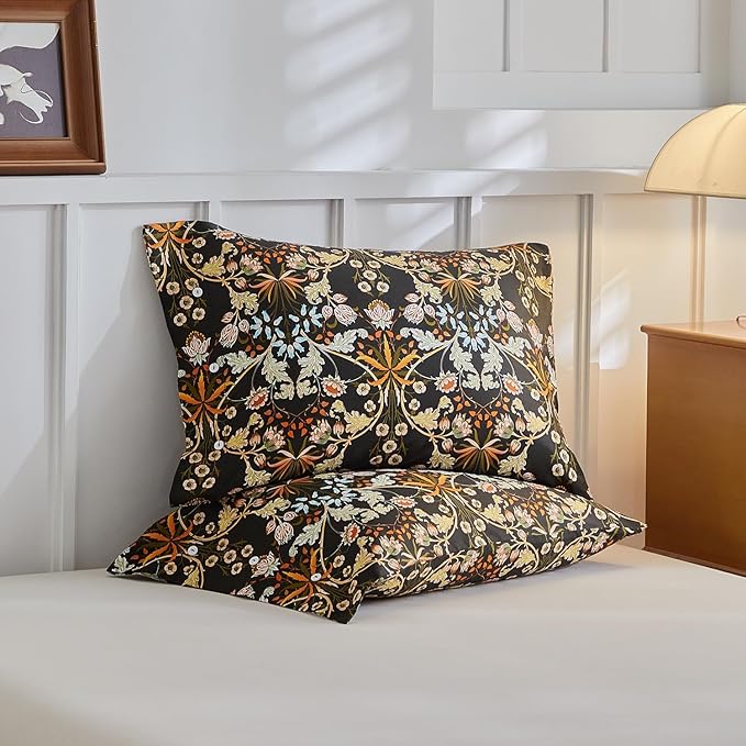 mixinni Vintage Floral Duvet Cover King Size Farmhouse Boho Duvet Cover Set Cotton Percale Flowers Pattern Printed Bedding Set with 2 Pillowcases Perfect for Him and Her-King Size