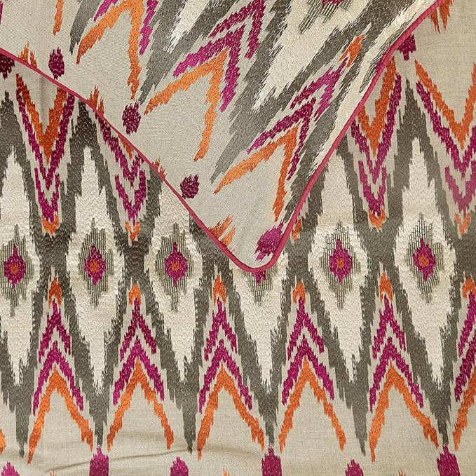 The HomeCentric King Queen Twin Multi Color & Pink Decorative King 90"x18" Bed Runner with 2 Pillow Cover, Embroidered & Beaded Bed Scarf on Cotton Linen Fabric - My Ikat Love