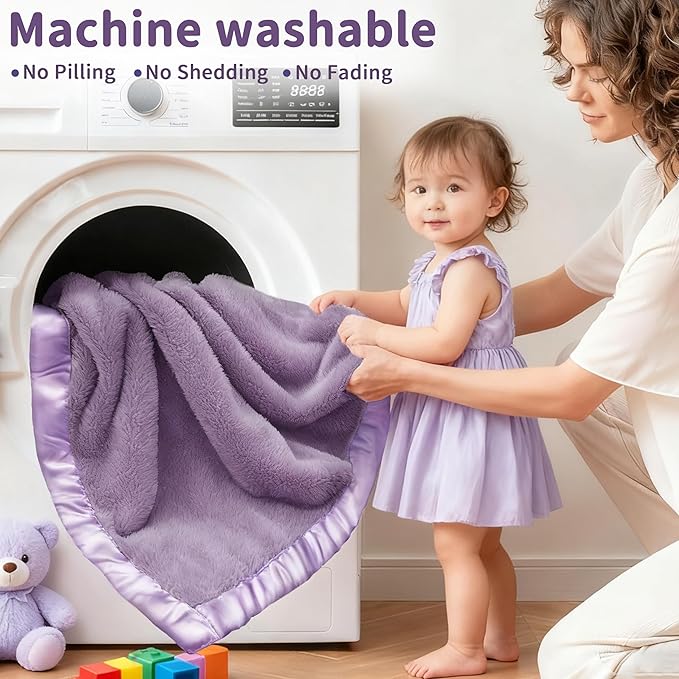 Pro Goleem Fleece Baby Blanket with 2 Inch Satin Trim Soft Plush Blanket for Boys and Girls for Babies Purple 30''x40''