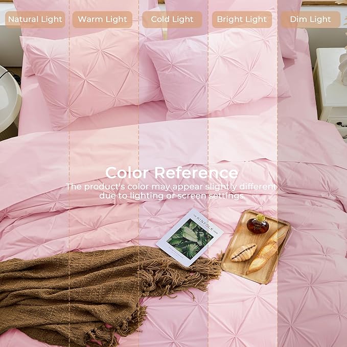 Sasttie Twin XL Comforter Set, 5-Piece Bed in a Bag, Pintuck Bedding Set for All Season, Includes Comforter, Flat Sheet, Fitted Sheet, Pillowcase and Pillowsham, Baby Pink