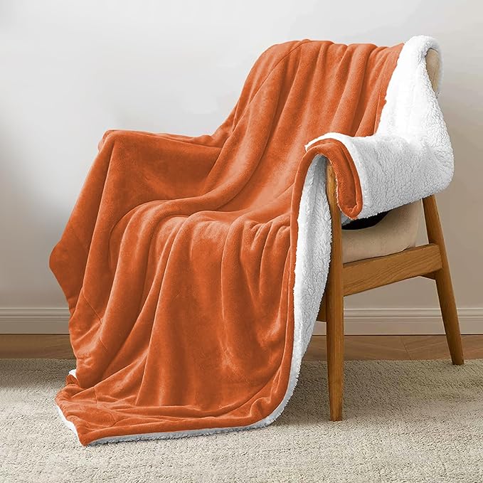 MOONLIGHT20015 Sherpa Fleece Twin Blanket - (Rust, 60X80 Inches) Warm and Fluffy Blankets for Winter - Reversible Thick and Cozy Twin Size Blankets for Bed, Camping and Travel