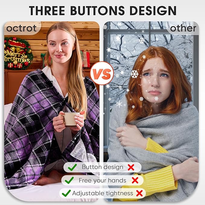 OCTROT Heated Blanket Electric, Twin Size 62X84, Heating Blanket with 10 Heating Levels & 8 Hours Auto Off, Purple Checkered Plaid Sherpa Blankets Warmer for Adults, Fast Heating and Washable