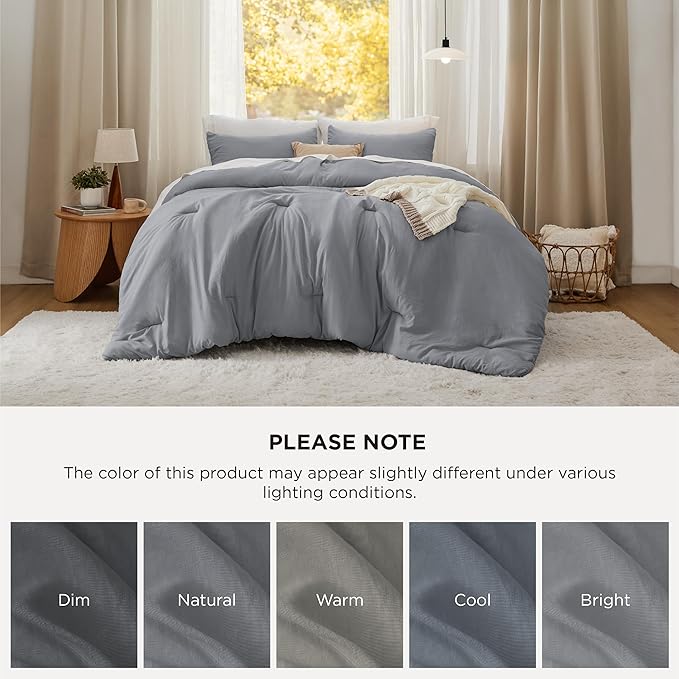 Bedsure Super King Comforter Set, Grey Soft Prewashed Bedding for All Seasons, 3 Pieces GentleSoft™ Bed Set, 1 Lightweight Comforter (120"x120") and 2 Pillowcases (20"x36")