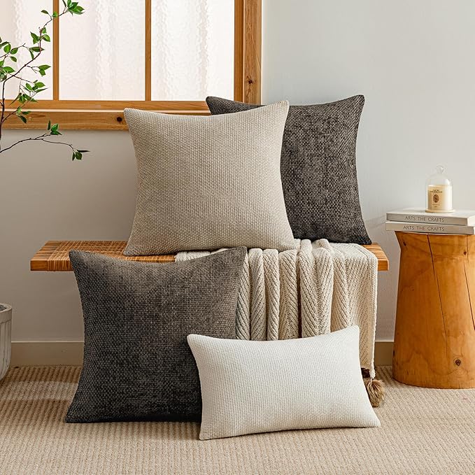 a moment Dark Brown Chenille Throw Pillow Covers 16x16 Inch Pack of 2 Modern Decorative Throw Pillow Covers Farmhouse Cross Covers Home Decor for Sofa Bedroom Living Room
