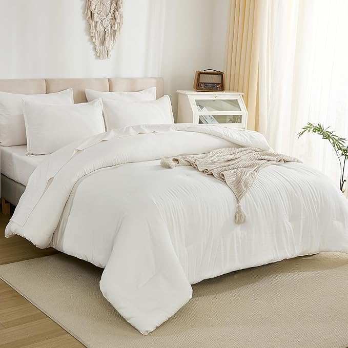 Litanika Twin XL Comforter Set Ivory - 5 Pieces Twin Extra Long Bed in a Bag for College Dorm, All Season Bedding Set for Girls and Boys, Soft Bed Set with Comforter, Sheets, Pillowcase & Sham