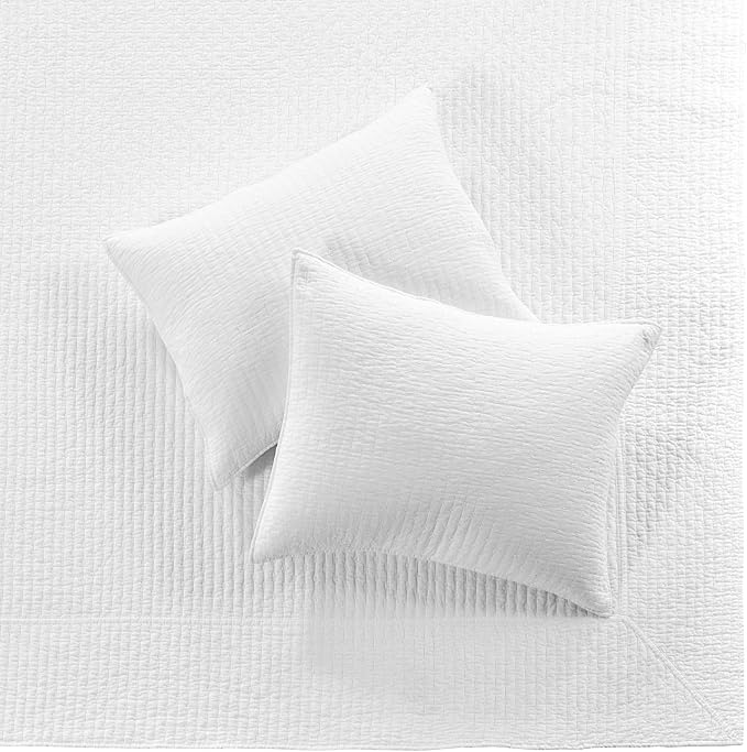 Levtex Home Cross Stitch Reversible King Bedspread Set (120x104in) with 2 Pillow Shams (36x20in) - Stitch Texture - Bright White - Cotton King Size Bedspread Set - Soft, Pre-Washed