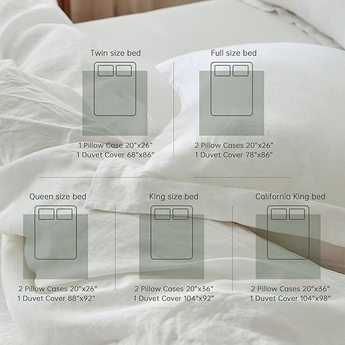 Simple&Opulence 100% Linen Duvet Cover Set, 3 PCS Natural French Flax White Duvet Cover King Size, Breathable Soft Comfy Linen Bedding Comforter Cover with 2 Pillowcases(White, 104"x92")