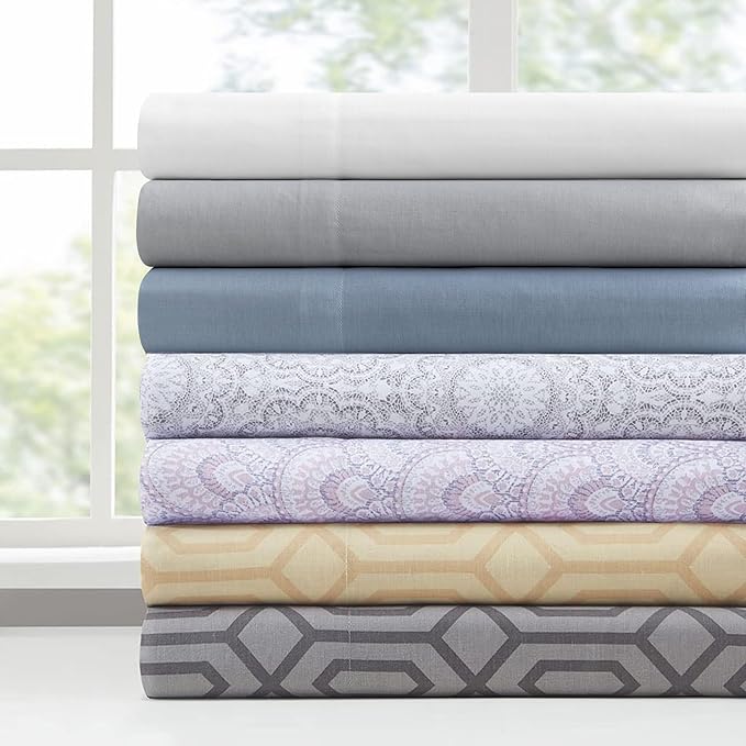 Comfort Spaces 100% Cotton Sheet Set Breathable, Lightweight, Soft with 14" Elastic Pocket Fits up to 16" Mattress, All Season Cozy Bedding, Matching Pillow Case, King Tabitha Purple 4 Piece