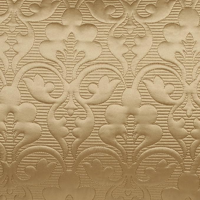 Cambridge Classic Luxury Bedding | Golden Bronze Solid Color Polyester Satin | Elaborate Damask Quilting | 6 Pc Bed Set Includes Oversized Queen Bedspread, 2 Standard Shams, and 3 Decorative Pillows