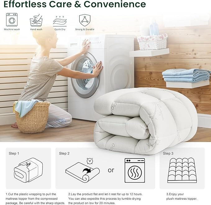 Love's cabin Twin XL Mattress Topper Viscose Derived from Bamboo, Thick Pillow Top Mattress Pad with Stretchable Pockets for 8"-20" Mattress, Soft Breathable Cooling Mattress Topper for Hot Sleepers