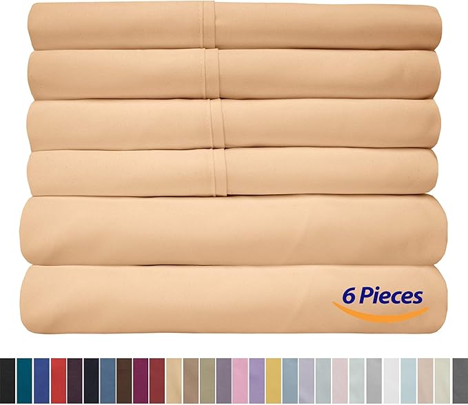 Sweet Home Collection 6 Piece 1500 Supreme Collection Brushed Microfiber Deep Pocket Sheet Set-2 Extra Pillow Cases, Great Value, Split King, Camel